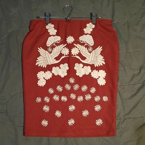 Large Pencil Skirt with Pink Oriental Design